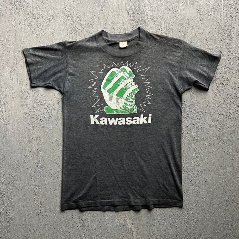 Vintage‎ Kawasaki Shirt Medium Grey 1980s Dale's Victoria Texas Motorbike Racing